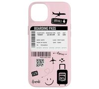 Cute Airplane Boarding Travel Pass Happy Doodle Blush Pink Coque pour iPhone 14 Plus