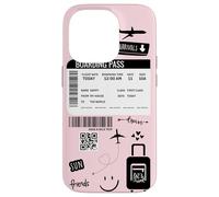 Cute Airplane Boarding Travel Pass Happy Doodle Blush Pink Coque pour iPhone 14 Pro