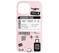Cute Airplane Boarding Travel Pass Happy Doodle Blush Pink Coque pour iPhone 15