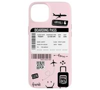 Cute Airplane Boarding Travel Pass Happy Doodle Blush Pink Coque pour iPhone 15 Plus