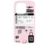 Cute Airplane Boarding Travel Pass Happy Doodle Blush Pink Coque pour iPhone 15 Pro