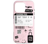 Cute Airplane Boarding Travel Pass Happy Doodle Blush Pink Coque pour iPhone 16 Pro