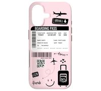 Cute Airplane Boarding Travel Pass Happy Doodle Blush Pink Coque pour iPhone 17