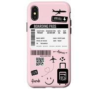 Cute Airplane Boarding Travel Pass Happy Doodle Blush Pink Coque pour iPhone X/XS