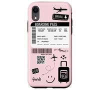 Cute Airplane Boarding Travel Pass Happy Doodle Blush Pink Coque pour iPhone XR