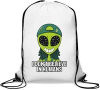 Cute Alien I Don't Believe in Humans Sac de gym décontracté avec cordon de serrage Blanc