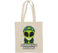 Cute Alien I Don't Believe in Humans Sac fourre-tout en coton naturel Blanc