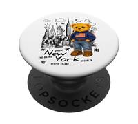 Cute American Teddy Bear Sketch Drawing, New York Teddy Bear PopSockets PopGrip Adhésif