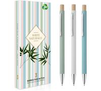 Cute And Pens - 3 Pack Gift Pens Made Of Aluminum And Recycled Bamboo - Blue Fine Point Pen - Gift For Teacher Gift