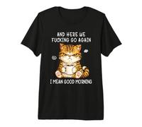 Cute Angry Cat Drinking Coffee Tabby Cat Morning Mood Meme T-Shirt Haut de Gamme