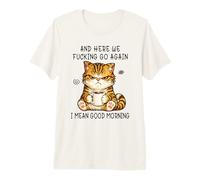 Cute Angry Cat Drinking Coffee Tabby Cat Morning Mood Meme T-Shirt Haut de Gamme