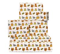 Cute Animal Papier Cadeau - 6 Feuilles Papier Cadeau For Enfants Garçons Filles - Anniversaire Noël Party - Squirrel Frog Bee Hedgehog Cartoon Print - Comes With Tags By Central 23