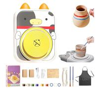 Cute Animal Pottery Wheel Set for Kids, Complete Pottery Painting Kit Arts and Crafts, DIY Mini Potteries Studio, for Girls Boy Kids Toy, Birthday Halloween (A,2*Clay)