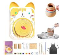Cute Animal Pottery Wheel Set for Kids, Complete Pottery Painting Kit Arts and Crafts, DIY Mini Potteries Studio, for Girls Boy Kids Toy, Birthday Halloween (E,2*Clay)
