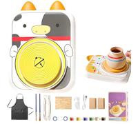 Cute Animal Pottery Wheel Set for Kids, Electric Pottery Wheel Set for Kids, Arts and Crafts for Girls Boy Toy Birthday Halloween (Cow,6 Clay)