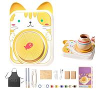 Cute Animal Pottery Wheel Set for Kids, Electric Pottery Wheel Set for Kids, Arts and Crafts for Girls Boy Toy Birthday Halloween (Cat,2 Clay)
