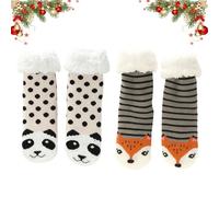 Cute Animal Ultra-thick Slipper Home Socks, 2Pairs Winter Warm Christmas Snow Non-slip Socks for Women (C+D)