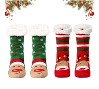 Cute Animal Ultra-thick Slipper Home Socks, 2Pairs Winter Warm Christmas Snow Non-slip Socks for Women (A+B)