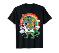 Cute Animal Unicorn Cat Riding Dinosaur Rainbow Space Galaxy T-Shirt