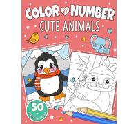 Cute Animals Color by Number for Kids Ages 4-8: Coloring Book of 50 Farm, Jungle, Forest and Sea Animals for Boys and Girls