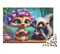 Cute Animals Tea Time 1000 Piece Jigsaw Puzzle: Deer and Skunk with Tea Cups for Adults Teens Educational Game Decompression 52x38cm/1000pcs