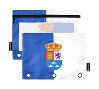 Cute Art Lot de 2 trousses à crayons à 3 anneaux avec fermeture éclair Motif drapeau de la province de Las Palmas 24,9 x 18 cm