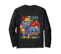 Cute Autism is my Superpower Autism Awareness Dinosaure Manche Longue