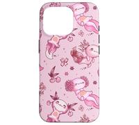 Cute Axolotl Cherry Pattern for Girls Women Pink Strawberry Coque pour iPhone 16 Pro
