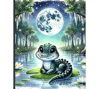 Cute Baby Alligator Composition Notebook: Wide Ruled, 100 Pages, 7.5 x 9.25 Inch - Kawaii Swamp Gator Under Full Moon Cover for Kids, Girls, and Animal Lovers