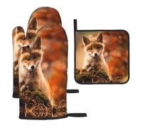 Cute Baby Fox Lot de 3 maniques de cuisine résistantes à la chaleur, parfaites pour la pâtisserie, le barbecue et le four à micro-ondes