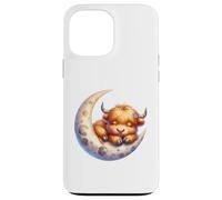 Cute Baby Highland Cow Sleeping on The Moon Heifer Farm Coque pour iPhone 13 Pro Max