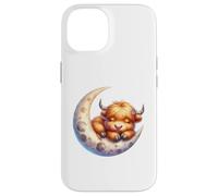Cute Baby Highland Cow Sleeping on The Moon Heifer Farm Coque pour iPhone 14