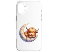 Cute Baby Highland Cow Sleeping on The Moon Heifer Farm Coque pour iPhone 16 Plus