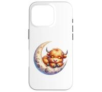 Cute Baby Highland Cow Sleeping on The Moon Heifer Farm Coque pour iPhone 16 Pro