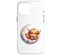 Cute Baby Highland Cow Sleeping on The Moon Heifer Farm Coque pour iPhone 16 Pro Max