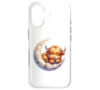 Cute Baby Highland Cow Sleeping on The Moon Heifer Farm Coque pour iPhone 17