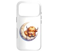 Cute Baby Highland Cow Sleeping on The Moon Heifer Farm Coque pour iPhone 17 Pro