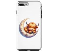 Cute Baby Highland Cow Sleeping on The Moon Heifer Farm Coque pour iPhone 7 Plus/8 Plus