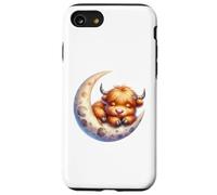 Cute Baby Highland Cow Sleeping on The Moon Heifer Farm Coque pour iPhone SE (2020) / 7/8