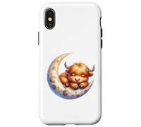 Cute Baby Highland Cow Sleeping on The Moon Heifer Farm Coque pour iPhone X/XS