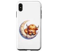 Cute Baby Highland Cow Sleeping on The Moon Heifer Farm Coque pour iPhone XS Max
