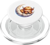 Cute Baby Highland Cow Sleeping on The Moon Heifer Farm PopSockets PopGrip pour MagSafe