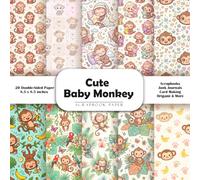 Cute Baby Monkey Scrapbook Paper: Cute Kawaii Baby Monkey Seamless Patterns - Double-Sided Decorative Craft Papers for Junk Journals, Wrapping, Card Making, Mixed Media & More