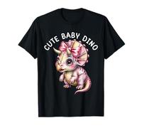 Cute Baby Triceratops Dinosaur with Pink Coquette Bow Kids T-Shirt