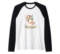 Cute Baby Unicorn with Flowers - Kawaii Pastel Pony Manche Raglan
