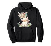 Cute Baby Unicorn with Flowers - Kawaii Pastel Pony Sweat à Capuche
