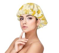 Cute Banana No.1080 Bonnet en satin de soie pour femme endormie, double couche réglable, bonnet de nuit pour cheveux bouclés
