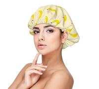 Cute Banana No.1102 Bonnet en satin de soie pour femme endormie, double couche réglable, bonnet de nuit pour cheveux bouclés