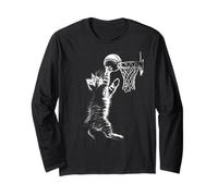 Cute Basketball Cat Funny Cat Playing Basketball Manche Longue