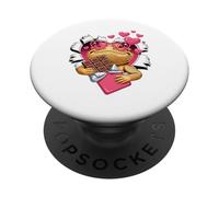 Cute Bearded Dragon with Hearts and Chocolate PopSockets PopGrip Adhésif